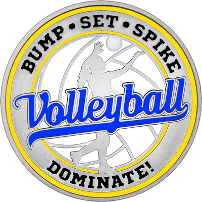 Royal Blue "Volleyball" with Yellow Outer Circular Borders